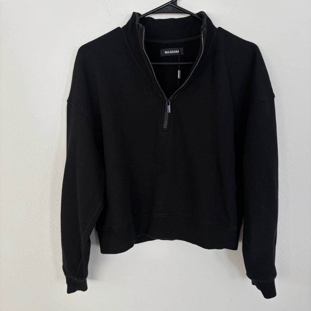 NAADAM Black Cashmere Cotton Quarter Zip Sweatshirt (M Womens)